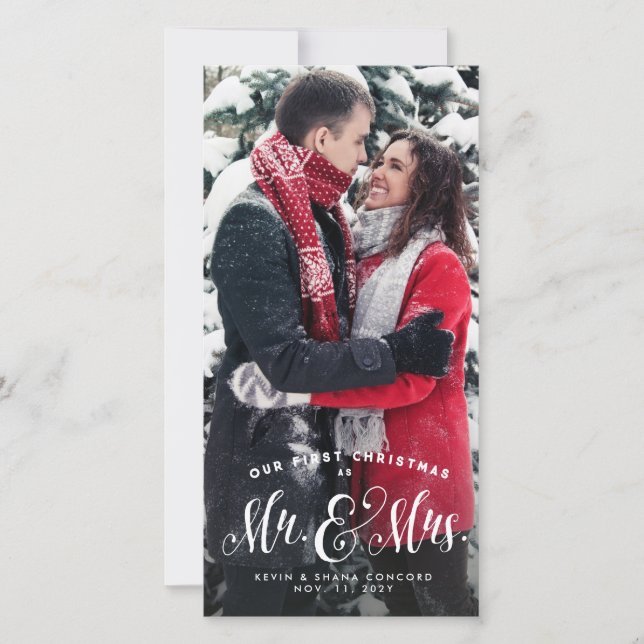 Our first Christmas newlywed holiday photo card (Front)