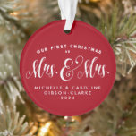 Our first Christmas newlywed Mrs and Mrs Ornament<br><div class="desc">This "Our first Christmas as Mrs. and Mrs." ornament featuring unique script typography and a full photo is the perfect way to commemorate your first married Christmas.</div>