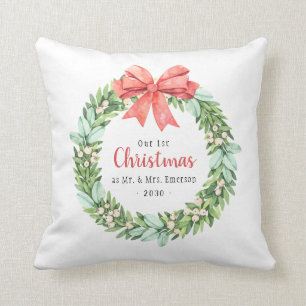 Our First Christmas   Newlywed Photo   Holiday Cushion
