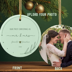 Our First Christmas Newlywed Photo Name Date Ceramic Tree Decoration
