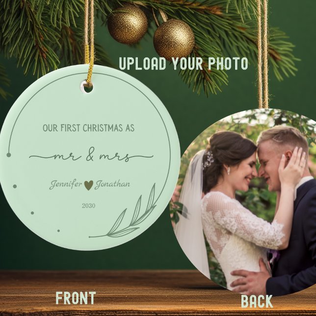 Our First Christmas Newlywed Photo Name Date Ceramic Tree Decoration (Creator Uploaded)