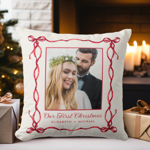 Our First Christmas Newlywed Wedding Photo Cushion