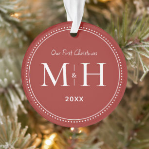 Our First Christmas Newlyweds Monogram Red Ornament