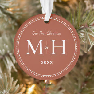 Our First Christmas Newlyweds Monogram Terracotta Ornament