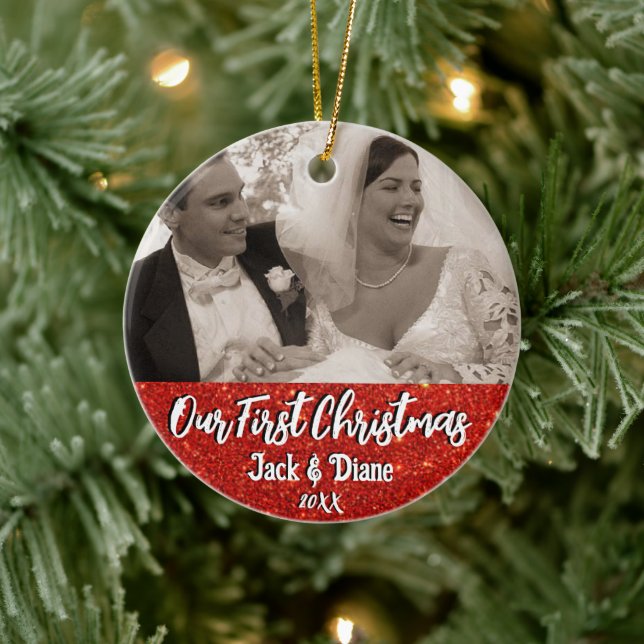 Our First Christmas Newlyweds Personalised Photo Ceramic Tree Decoration (Tree)