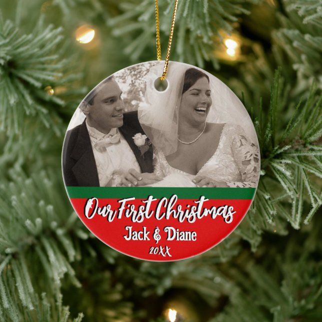 Our First Christmas Newlyweds Personalised Photo Ceramic Tree Decoration (Tree)