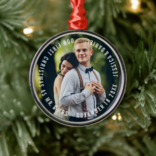 "Our First Christmas" Newlyweds Photo Metal Tree Decoration