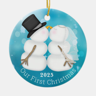  Our First Christmas Newywed Couple Snowman Photo Ceramic Tree Decoration