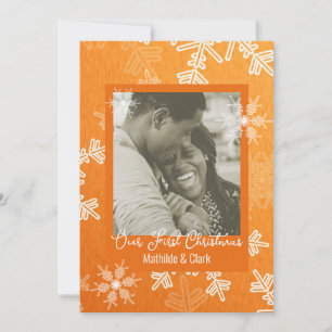 Our First Christmas Orange Snowflakes Minimalist  Holiday Card