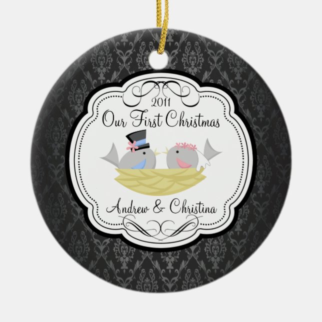 Our First Christmas Ornament Bride Groom Birds (Front)