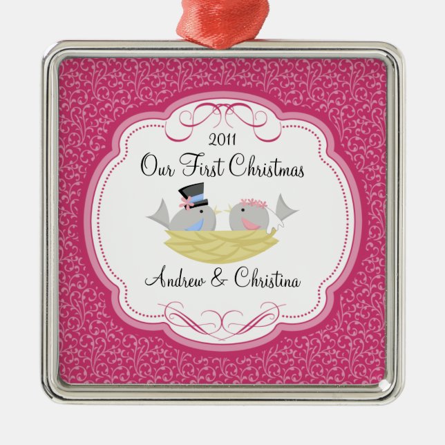 Our First Christmas Ornament Bride Groom Birds (Front)