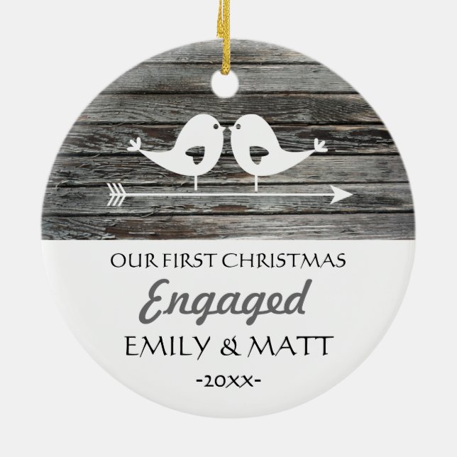 Our first Christmas ornament - love birds - rustic (Back)