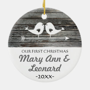 Our first Christmas ornament - love birds - rustic