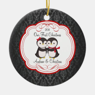 Our First Christmas Ornament Penguin Couple