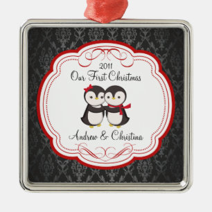 Our First Christmas Ornament Penguin Couple