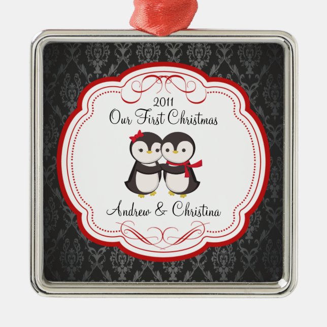 Our First Christmas Ornament Penguin Couple (Front)