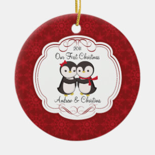 Our First Christmas Ornament Penguin Couple