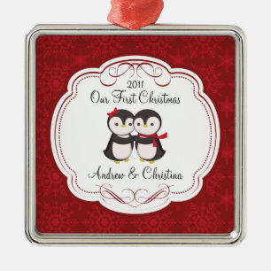 Our First Christmas Ornament Penguin Couple