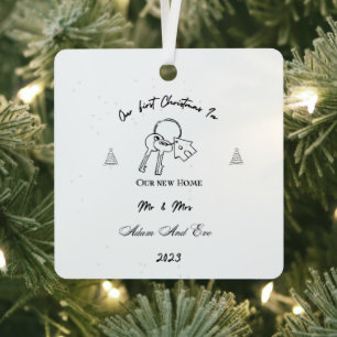 Our First Christmas Our New Home Mr Mrs Adam Eve Metal Tree Decoration