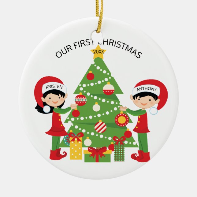Our First Christmas Personalised Christmas Ceramic Tree Decoration (Front)