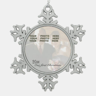 Our First Christmas Personalised Photo Snowflake Snowflake Pewter Christmas Ornament