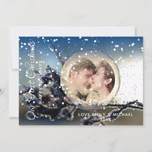 Our First Christmas PHOTO Couple Card Snow Globe (Front)