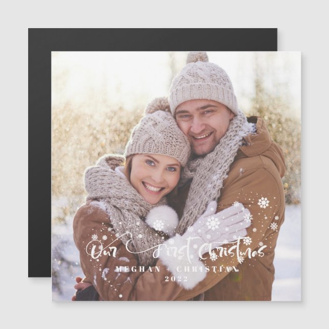 Our first Christmas Photo Holiday Magne (Front/Back)