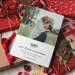 Our First Christmas Photo Holly Newlywed Christmas Holiday Card<br><div class="desc">Christmas cards for the newlywed couple in an "our first christmas" holly berry photo design. Customized with your custom greeting,  photo and names. This newlywed Christmas card reverses to a coordinating holly pattern on the backside.</div>
