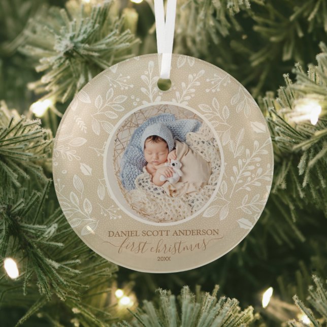 Our First Christmas Photo Ivory Glass Tree Decoration (Insitu)