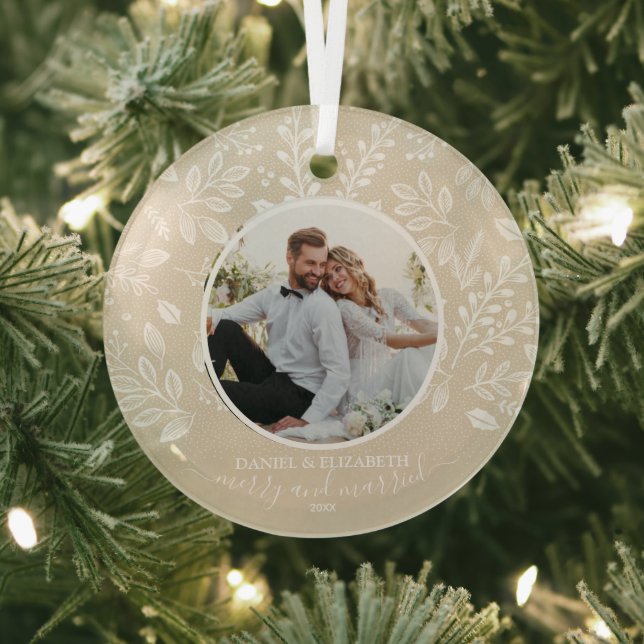 Our First Christmas Photo Ivory Glass Tree Decoration (Insitu)