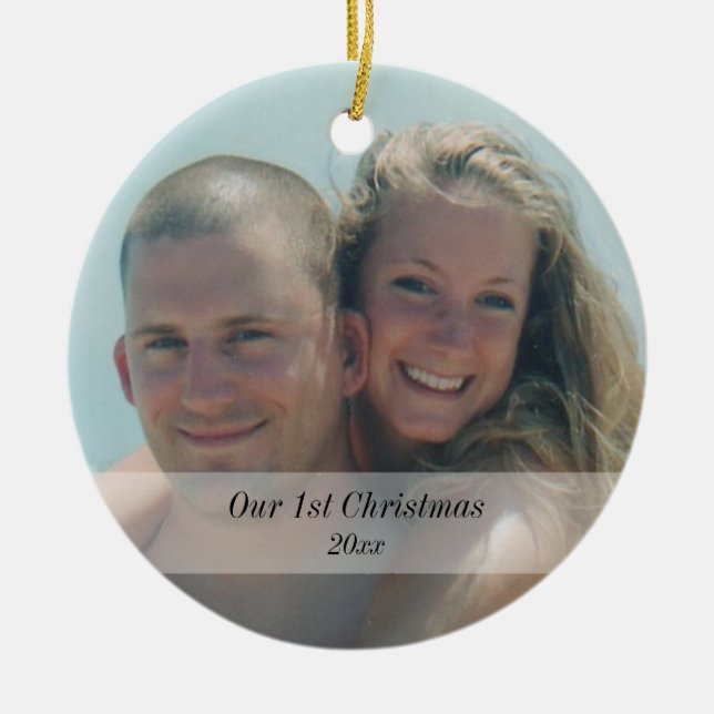 Our First Christmas photo keepsake Ceramic Tree Decoration (Front)