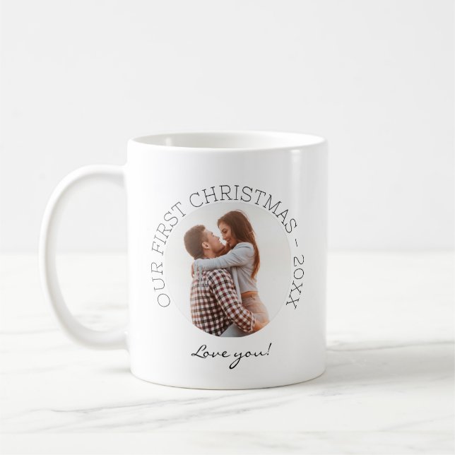 Our First Christmas Photo Minimal Simple Love Coffee Mug (Left)