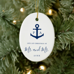 Our First Christmas Photo Monogram Nautical Gay Ceramic Tree Decoration