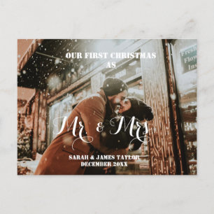 Our First Christmas Photo Mr & Mrs Newlyweds Holiday Postcard