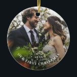 Our First Christmas Photo Ornament<br><div class="desc">Simple and elegant,  this modern typography "our first Christmas" ceramic ornament is easy to personalise with a favourite photo,  year and more easy to edit text.</div>