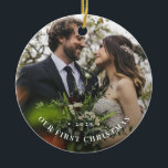 Our First Christmas Photo Ornament<br><div class="desc">Simple and elegant,  this modern typography "our first Christmas" ceramic ornament is easy to personalise with a favourite photo,  year and more easy to edit text.</div>