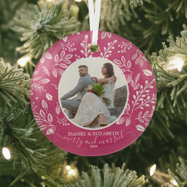 Our First Christmas Photo Pink Glass Ornament (Insitu)