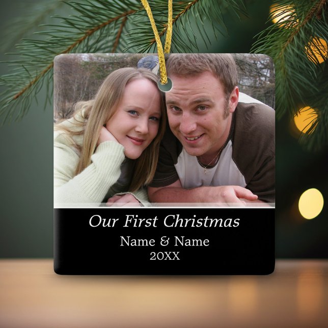 Our First Christmas Photo - Single Sided Ceramic Tree Decoration (Personalized Photo Ornament - Christmas Keepsake)