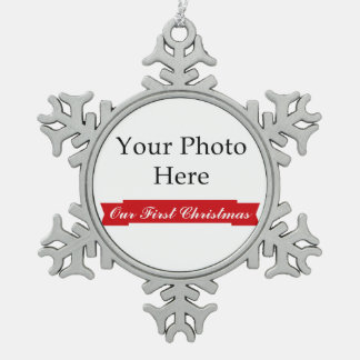 Our First ~ Christmas Photo Snowflake Pewter Christmas Ornament