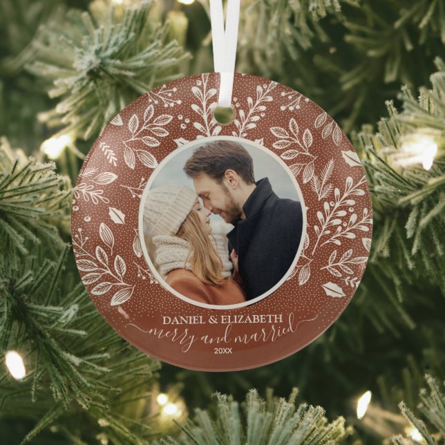 Our First Christmas Photo Terracotta Glass Tree Decoration (Insitu)