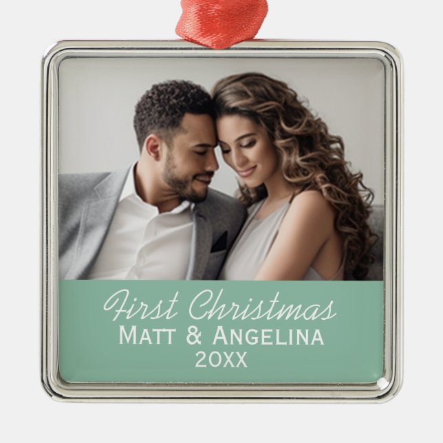 Our First Christmas Photo - Wedding or Engagement Metal Tree Decoration (Front)