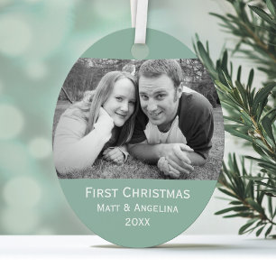 Our First Christmas Photo - Wedding or Engagement Metal Tree Decoration