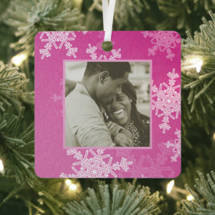 Our First Christmas Pink Snowflakes Minimalist  Metal Tree Decoration