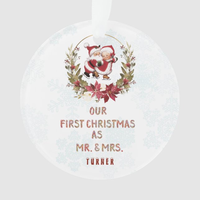 Our First Christmas Poinsettia Wreath Snowflakes Ornament (Front)