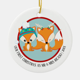 Our First Christmas Red Foxes Personalised Ceramic Tree Decoration