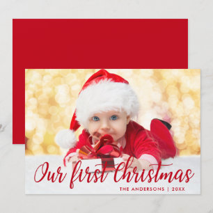 Our First Christmas Red Script Photo Card Rd