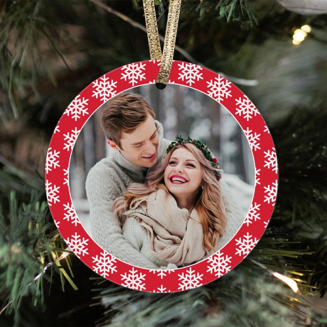 Our First Christmas Red Snowflake Photo Ornament (Creator Uploaded)