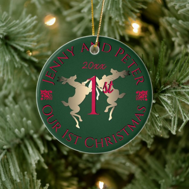 "Our First Christmas" Reindeer Ceramic Tree Decoration (Tree)
