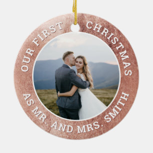 Our First Christmas Rose Gold Snowflake Picture Ceramic Tree Decoration