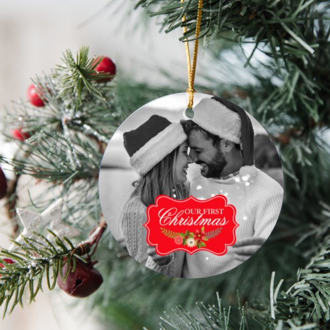 Our First Christmas Round Photo Keepsake Ceramic Tree Decoration (Creator Uploaded)